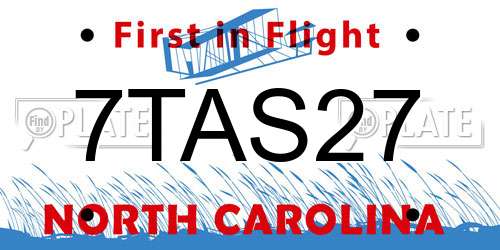 7TAS27 North Carolina License Plate