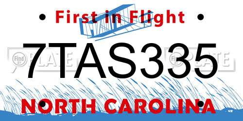 7TAS335 North Carolina License Plate