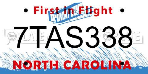 7TAS338 North Carolina License Plate