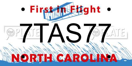 7TAS77 North Carolina License Plate