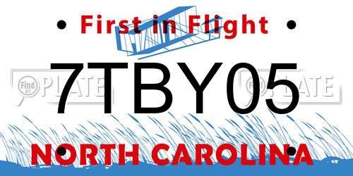 7TBY05 North Carolina License Plate