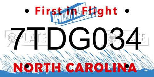 7TDG034 North Carolina License Plate