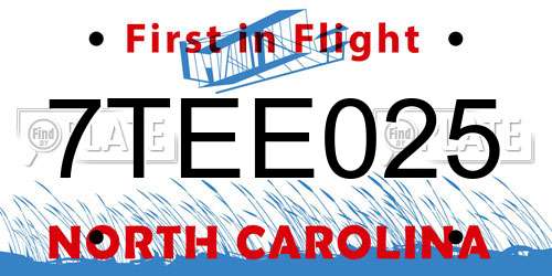 7TEE025 North Carolina License Plate