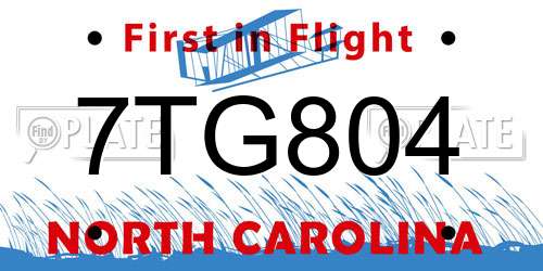 7TG804 North Carolina License Plate
