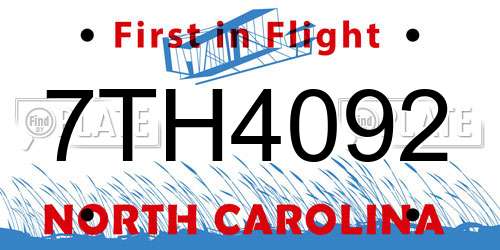 7TH4092 North Carolina License Plate