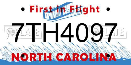 7TH4097 North Carolina License Plate
