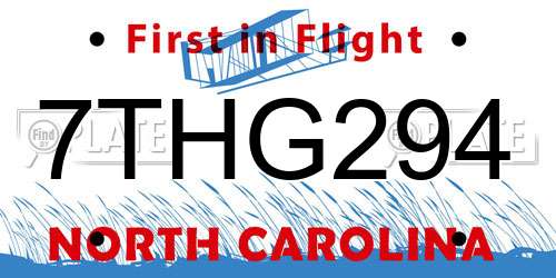 7THG294 North Carolina License Plate