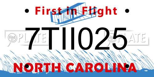 7TII025 North Carolina License Plate