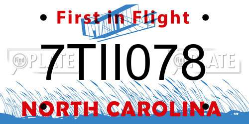 7TII078 North Carolina License Plate