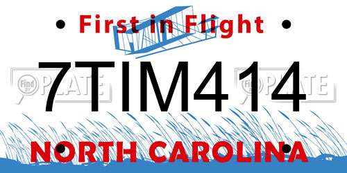7TIM414 North Carolina License Plate