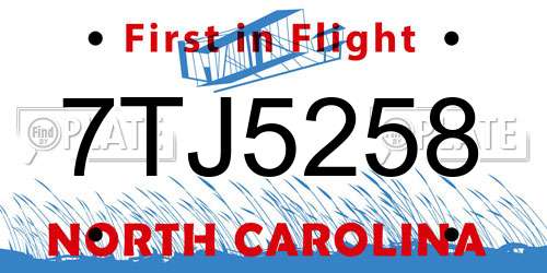 7TJ5258 North Carolina License Plate