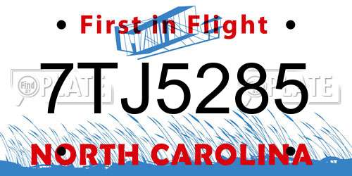 7TJ5285 North Carolina License Plate