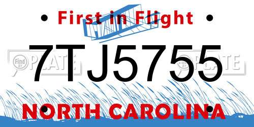 7TJ5755 North Carolina License Plate