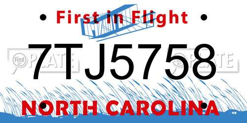7TJ5758 North Carolina License Plate