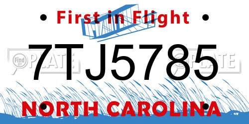 7TJ5785 North Carolina License Plate