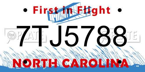 7TJ5788 North Carolina License Plate