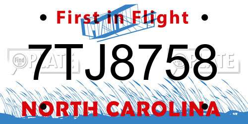 7TJ8758 North Carolina License Plate