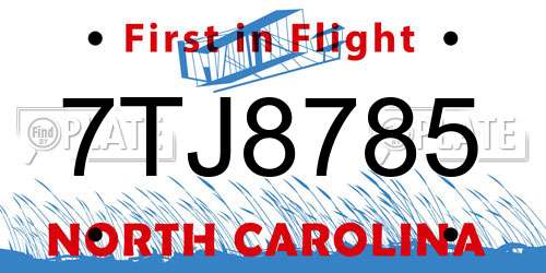 7TJ8785 North Carolina License Plate