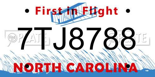 7TJ8788 North Carolina License Plate