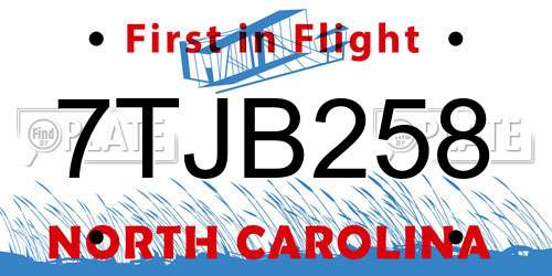 7TJB258 North Carolina License Plate