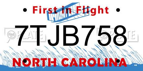 7TJB758 North Carolina License Plate