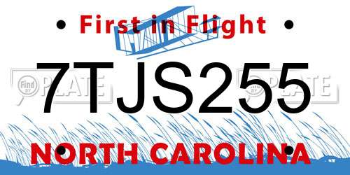 7TJS255 North Carolina License Plate