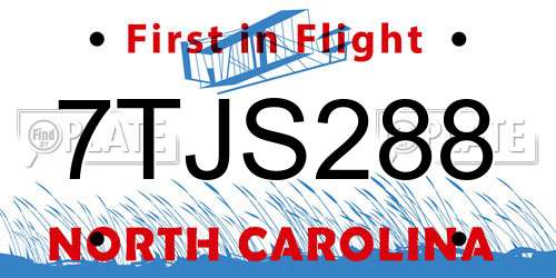 7TJS288 North Carolina License Plate