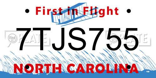 7TJS755 North Carolina License Plate