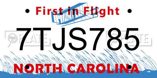 7TJS785 North Carolina License Plate
