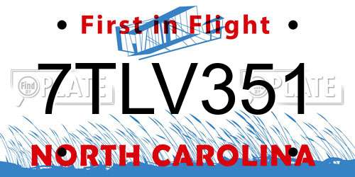 7TLV351 North Carolina License Plate