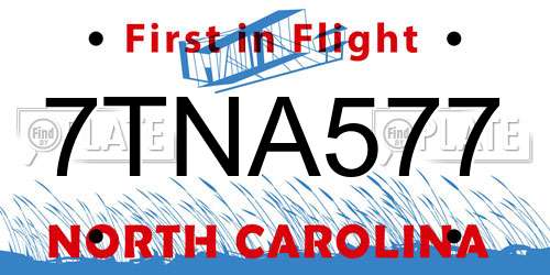 7TNA577 North Carolina License Plate