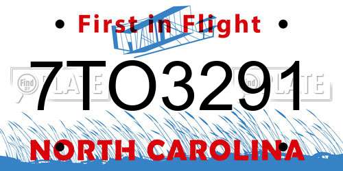 7TO3291 North Carolina License Plate