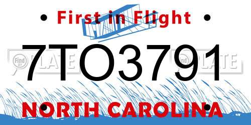 7TO3791 North Carolina License Plate