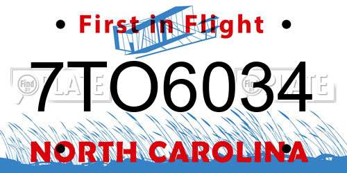 7TO6034 North Carolina License Plate