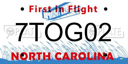 7TOG02 North Carolina License Plate