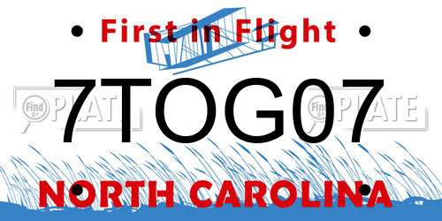 7TOG07 North Carolina License Plate