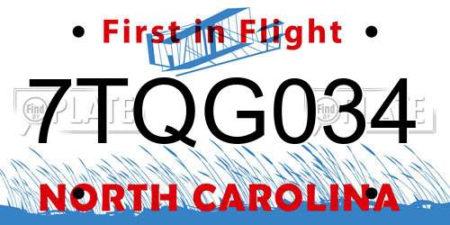 7TQG034 North Carolina License Plate