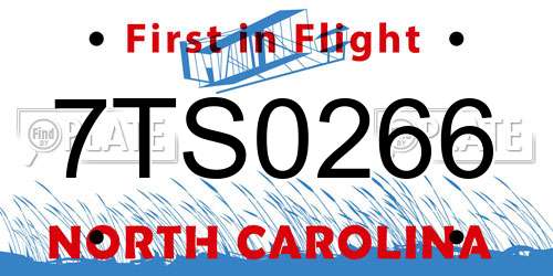 7TS0266 North Carolina License Plate