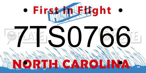 7TS0766 North Carolina License Plate