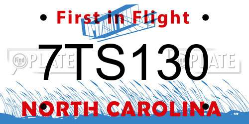 7TS130 North Carolina License Plate