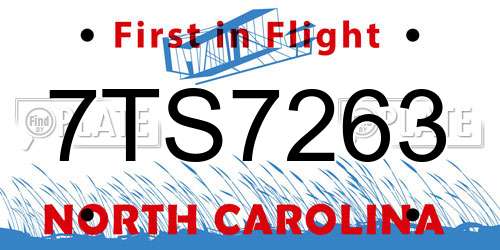 7TS7263 North Carolina License Plate