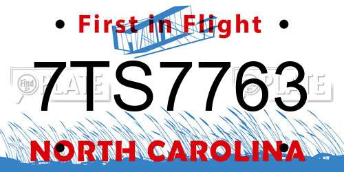 7TS7763 North Carolina License Plate