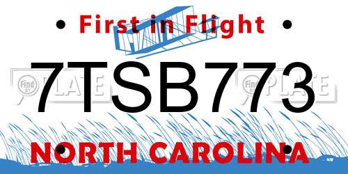 7TSB773 North Carolina License Plate