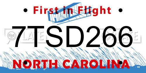 7TSD266 North Carolina License Plate