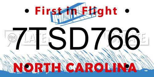 7TSD766 North Carolina License Plate