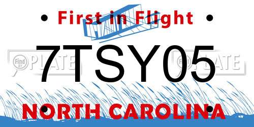 7TSY05 North Carolina License Plate