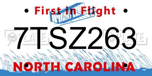 7TSZ263 North Carolina License Plate