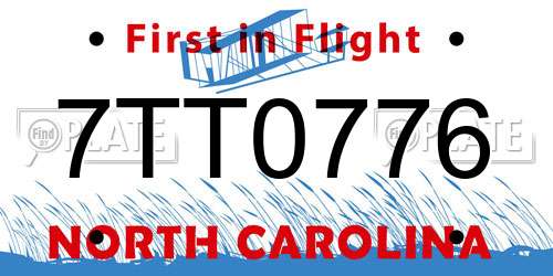 7TT0776 North Carolina License Plate