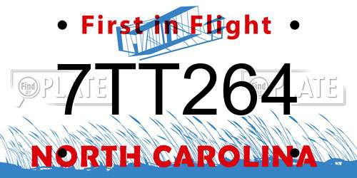 7TT264 North Carolina License Plate