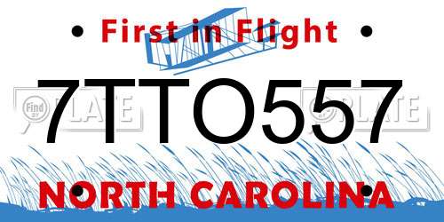 7TTO557 North Carolina License Plate